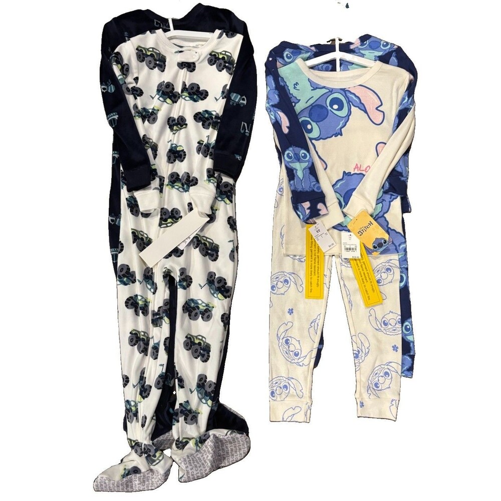 NWT Kids Pajama Bundle Size 5T - Carter's Monster Truck & Disney Stitch PJs Lot